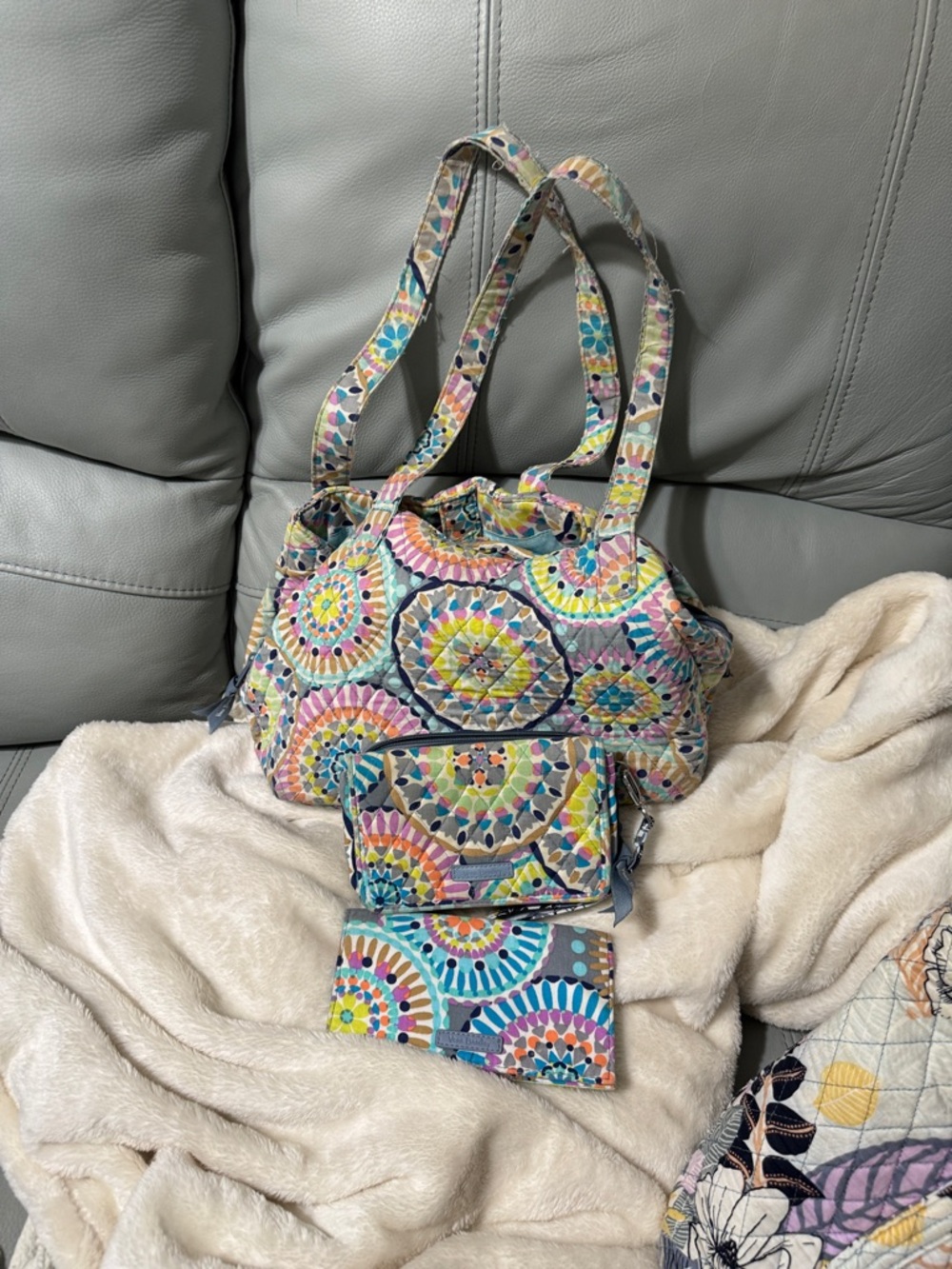 Vera Bradley  Quilted Tote Bag with Matching Wallet and checkbook cover